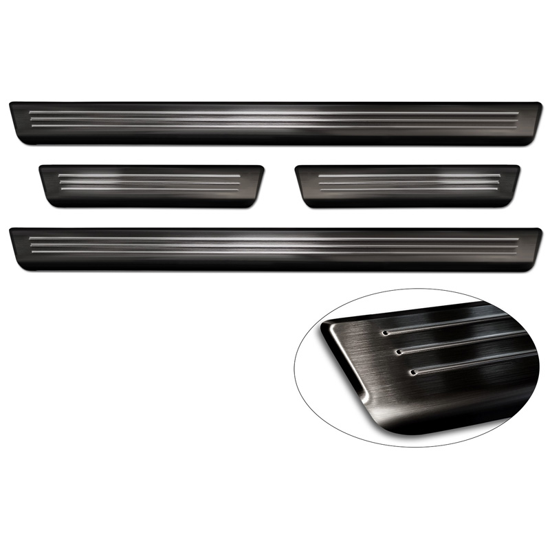 Seuils de portes inoxydable noir sur mesure pour Volkswagen ID.5 2021- - 'Lines' - 4-pièces