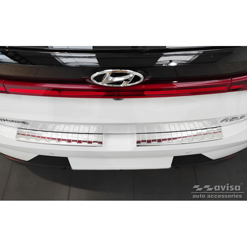 Protection de seuil arrière inox sur mesure pour Hyundai i20 III 5 portes 2020-2023 & FL 2023- 'Ribs' (2-pièces)