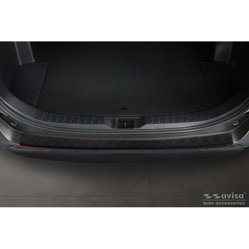 Protection de seuil arrière en aluminium noir mat sur mesure pour Toyota RAV4 (5th Gen.) 2018- & Suzuki Across 2020- 'Riffled Plate'
