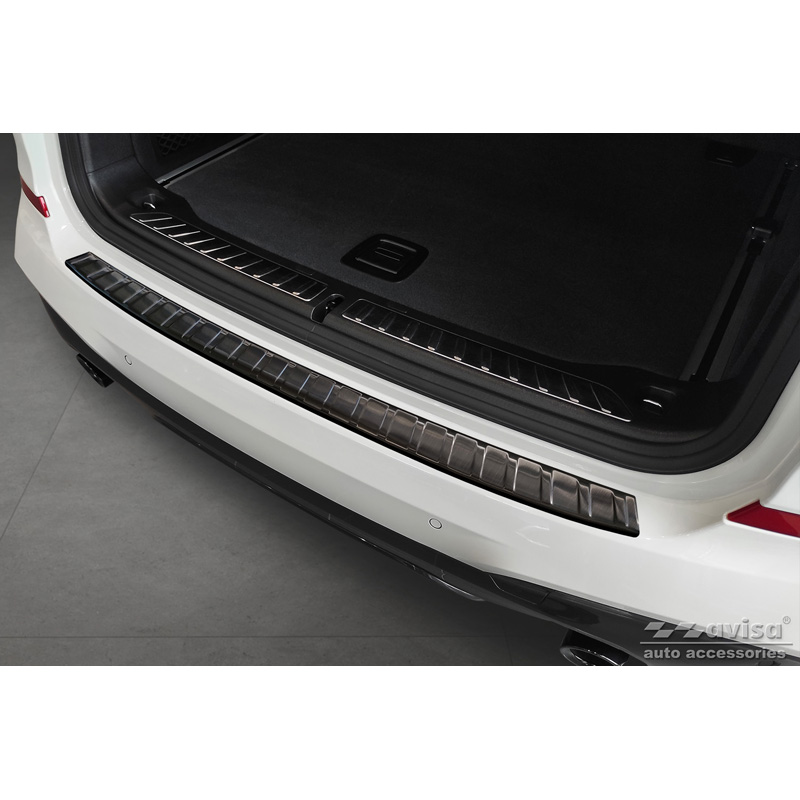 Protection de seuil arrière inox noir sur mesure pour BMW X3 G01 Paquet M 2017-2021 & Facelift 2021- Incl. M Competition 2019-2021 'Ribs'