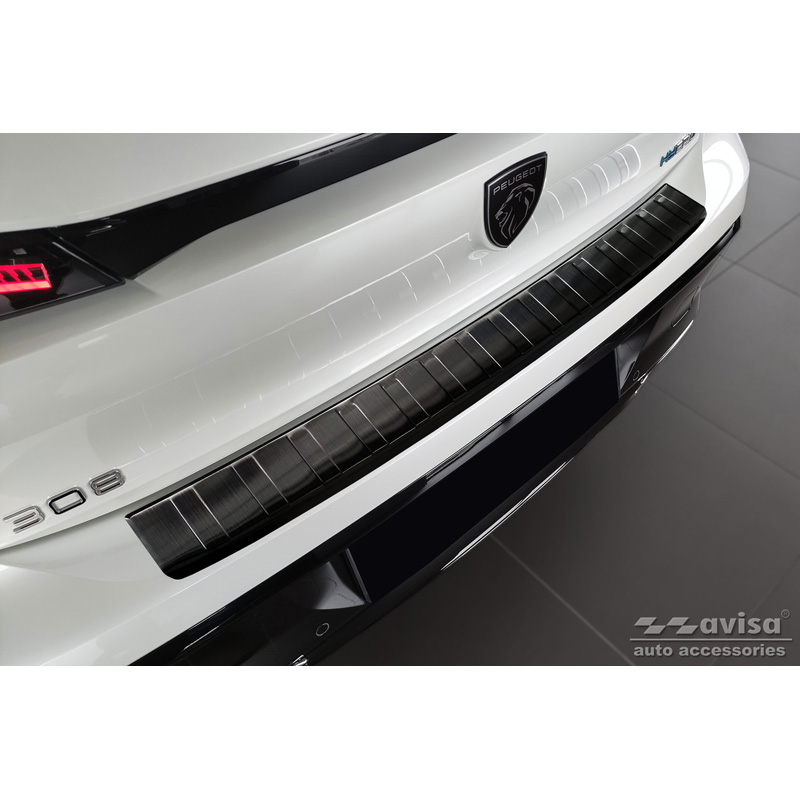 Protection de seuil arrière inox noir sur mesure pour Peugeot 308 III HB 2021- 'Ribs'