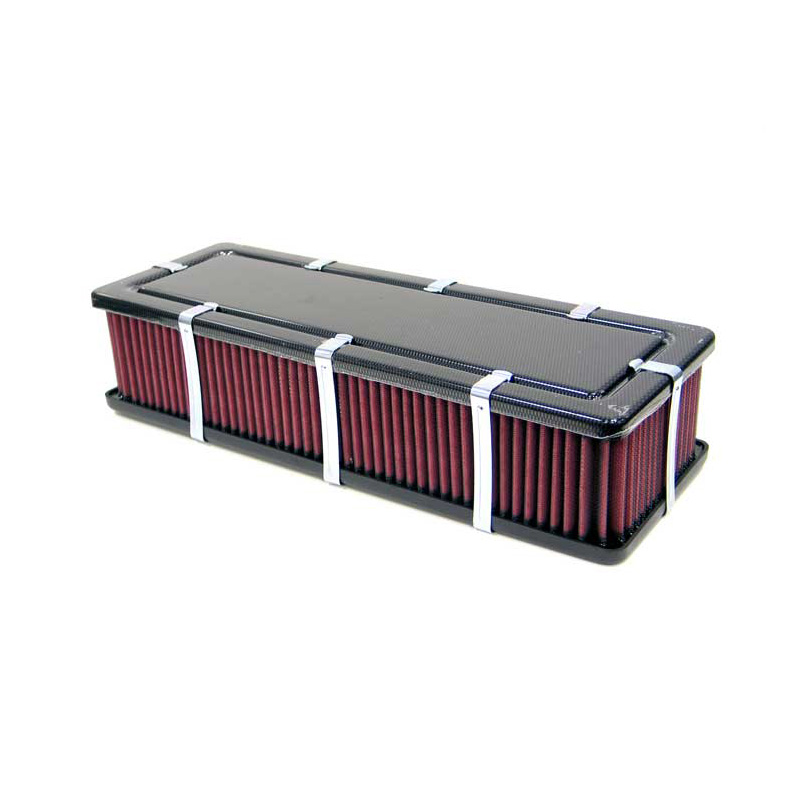 K&N Filtre à Air pour carburateurs - Universel Box style (aspect carbone) 435 mm x 153 mm, Hauteur d'assemblage 95mm (56-9188-1)