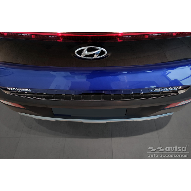 Protection de seuil arrière inox Noir sur mesure pour Hyundai Bayon 2021- 'Ribs'
