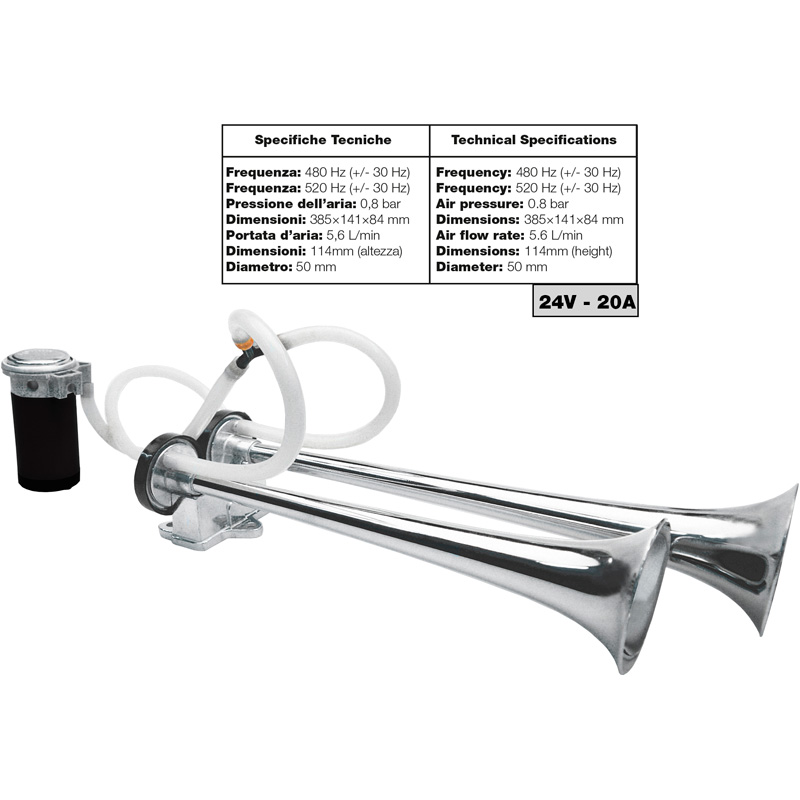 Simoni Racing Klaxon pneumatique 1 ton - Bus - 24V 118 dB - Aluminium