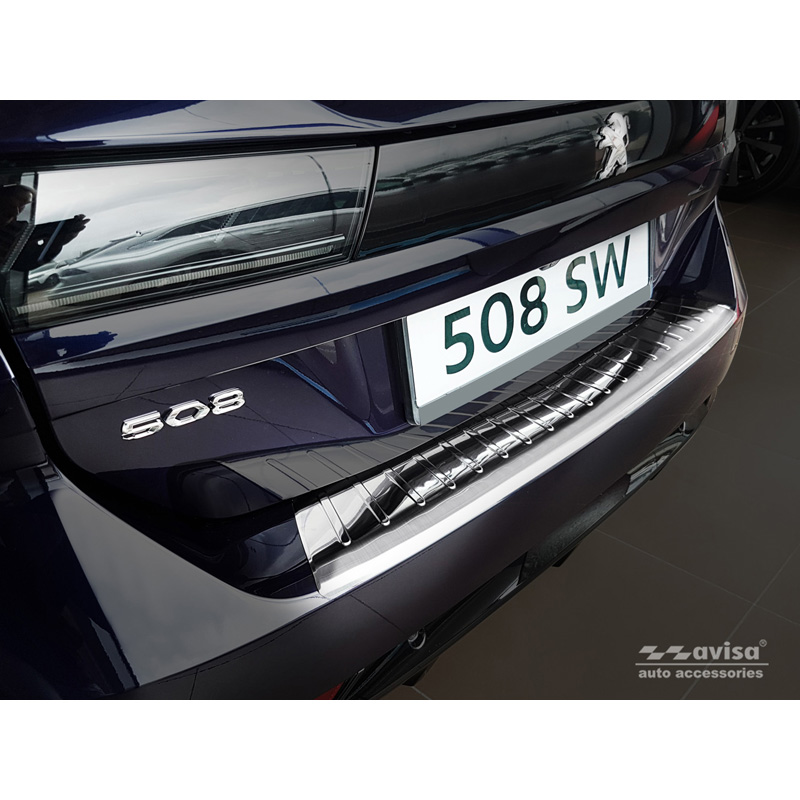 Protection de seuil arrière inox sur mesure pour Peugeot 508 II SW 2019- 'Ribs'
