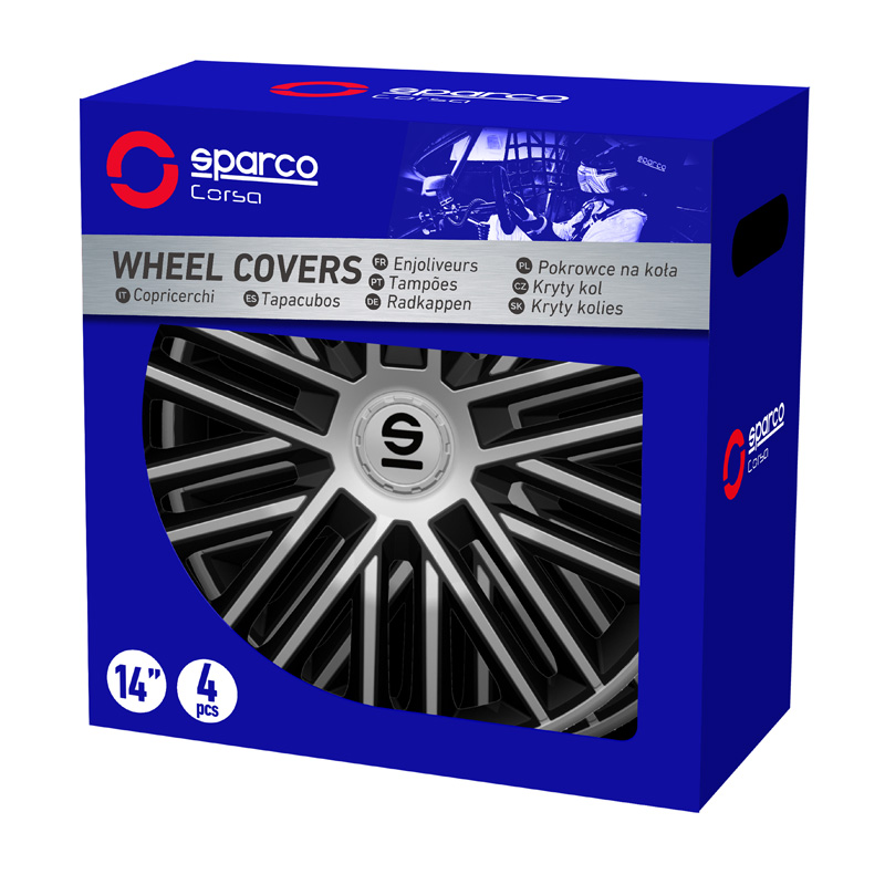 Sparco Enjoliveurs Bergamo - 16-pouces - Argent/Noir - Set de 4 pièces