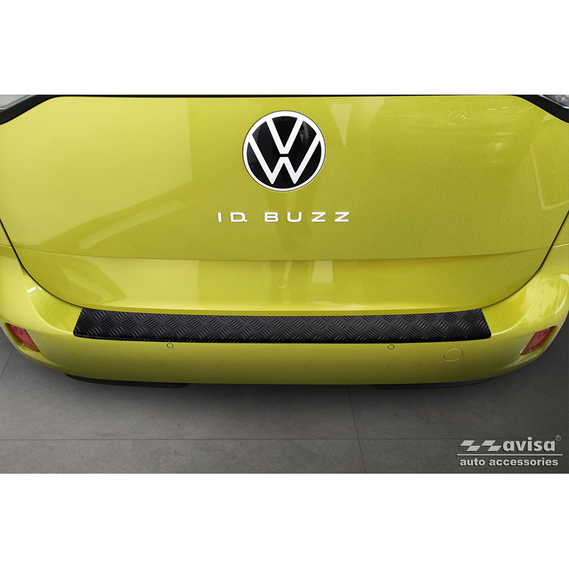 Protection de seuil arrière en aluminium noir mat sur mesure pour Volkswagen ID. Buzz + Cargo 2022- 'Riffled Plate'