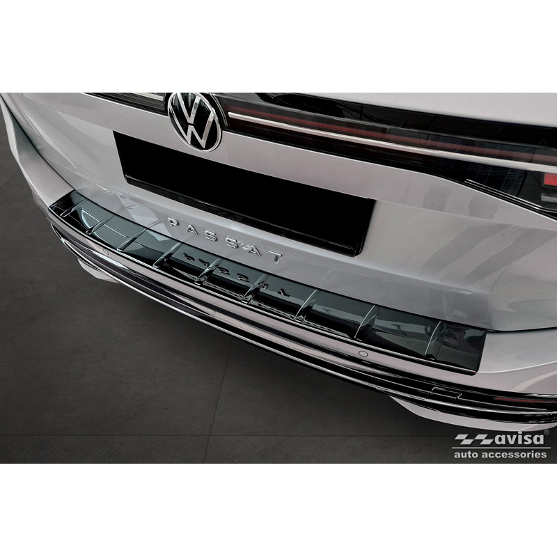 Protection de seuil arrière inox Noir-Chromé sur mesure pour Volkswagen Passat Variant (CJ5) 2023- 'Ribs'