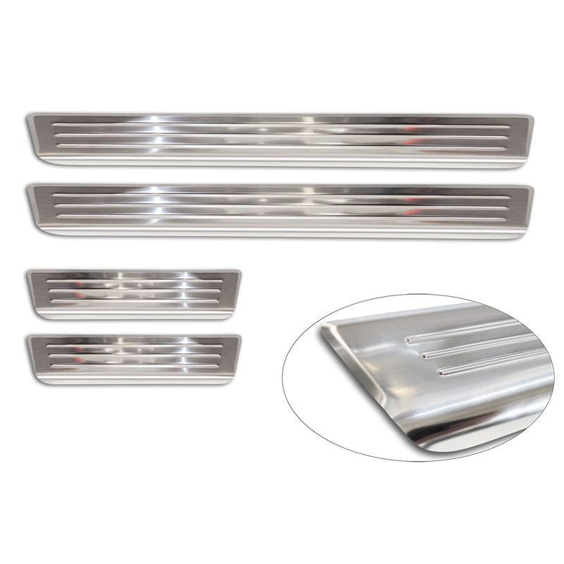 Seuils de portes inoxydable sur mesure pour Skoda Fabia IV Hatchback 2021- 'Lines' - 4-pièces