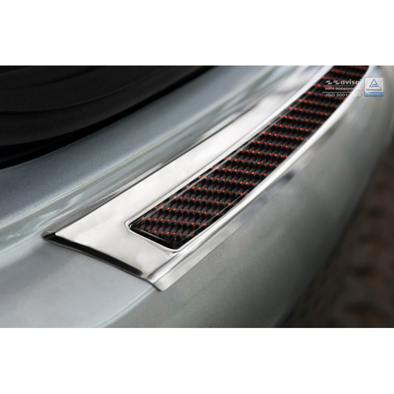 Protection de seuil arrière inox 'Deluxe' sur mesure pour Mercedes GLE Coupé 2015- Chromé/Carboné noir-rouge