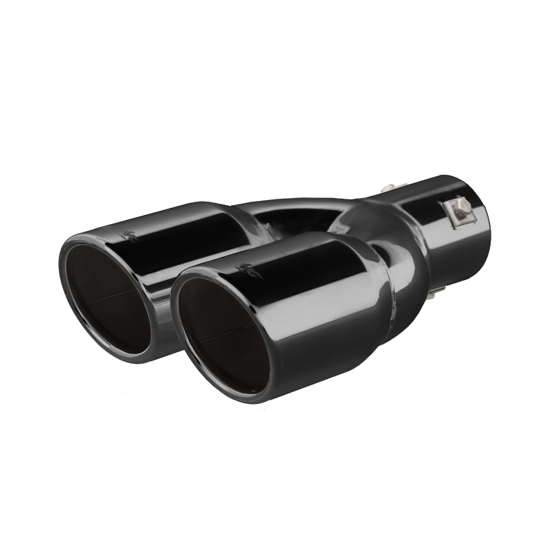 Simoni Racing Embout d'Échappement Rond Double/Oblique Inox Noir - Ø76xL230mm - Montage ->58mm