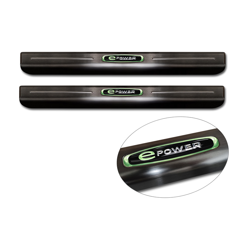 Seuils de portes inoxydable noir sur mesure pour Volkswagen ID.Buzz 2022- 'E-Power' - 2-pièces
