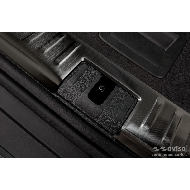 Protection de seuil arrière d'intérieur inox noir sur mesure pour Skoda Kodiaq 2017-2021 & Facelift 2021-2024 'Ribs'