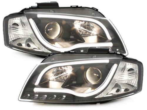 Headlights fits Audi A3 8P 03-08 Tube Light LED chome