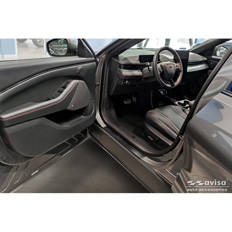 Seuils de portes inoxydable noir sur mesure pour Ford Mustang Mach-E 2020- 'Lines' - 4-pièces