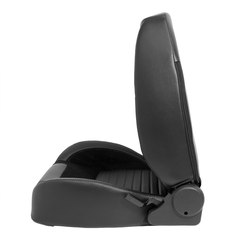 Siège baquet 'Classic II' - Simili Cuir Noir + suède + Surpiqûres gris - Dossier réglable à gauche - incl. glissières