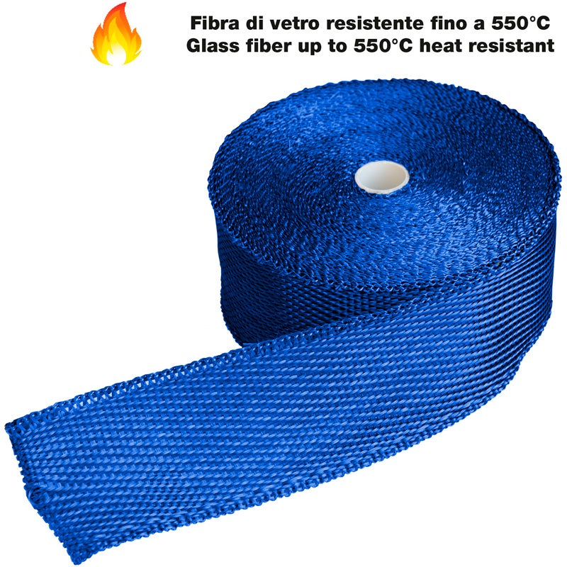 Simoni Racing Kit Ruban Isolant pour Échappement  2B - 15m x 5cm + 6 colliers < 550°C - Fibre de Verre - Bleu
