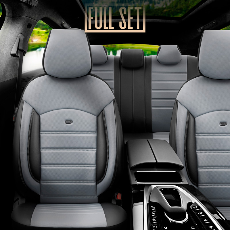 Housse de sièges universel en plein cuir 'Inspire' Noir/Gris - 11-pièces - adapté aux Side-Airbags