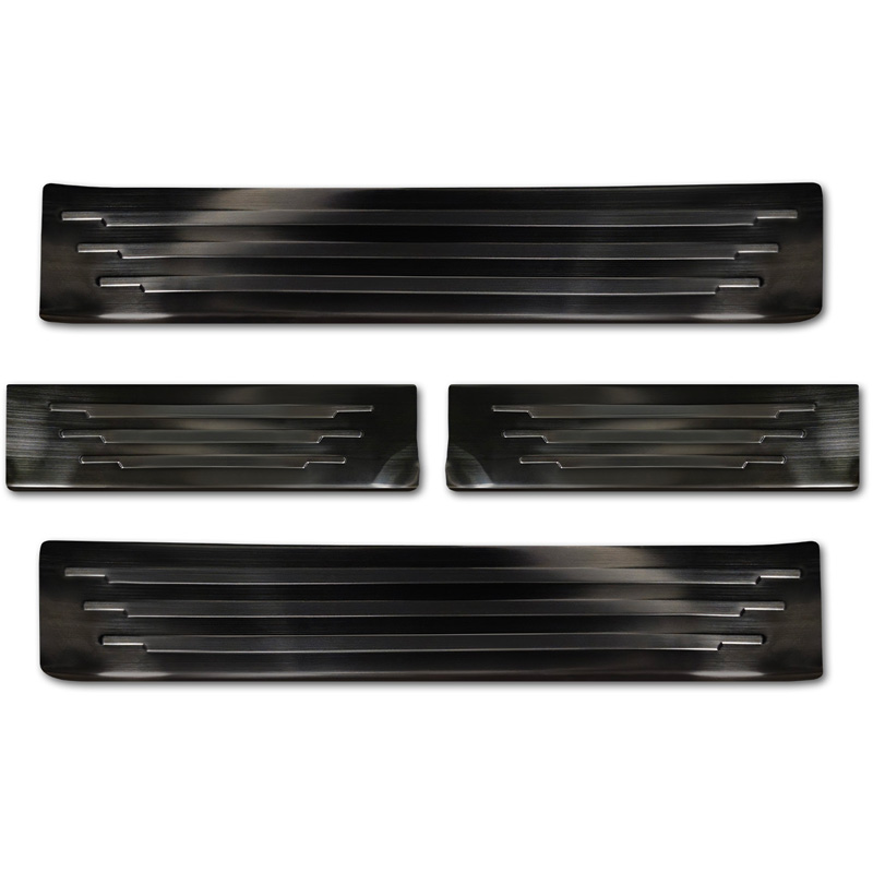 Avisa Seuils de portes inoxydable noir sur mesure pour Toyota Hilux VIII Facelift 2020- - 'Lines' - 4-pièces