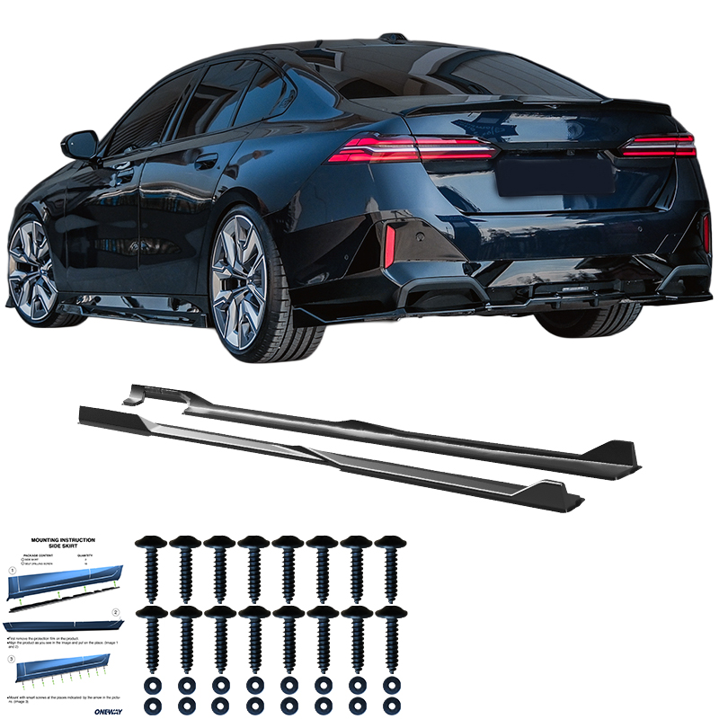 Oneway Set de jupes latérales sur mesure pour BMW Serie-5 G60/G61 Sedan/Touring M-Pack 2023- incl. i5 - Noir brillant
