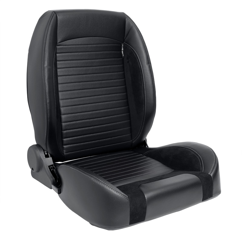 Siège baquet 'Classic II' - Simili Cuir Noir + suède + Surpiqûres gris - Dossier réglable à droite - incl. glissières