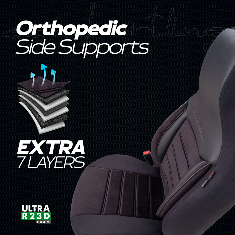 Housse de sièges 'CityBug' universel en velours/textile 'Comfortline' Noir/Gris - 9-pièces - adapté aux Side-Airbags
