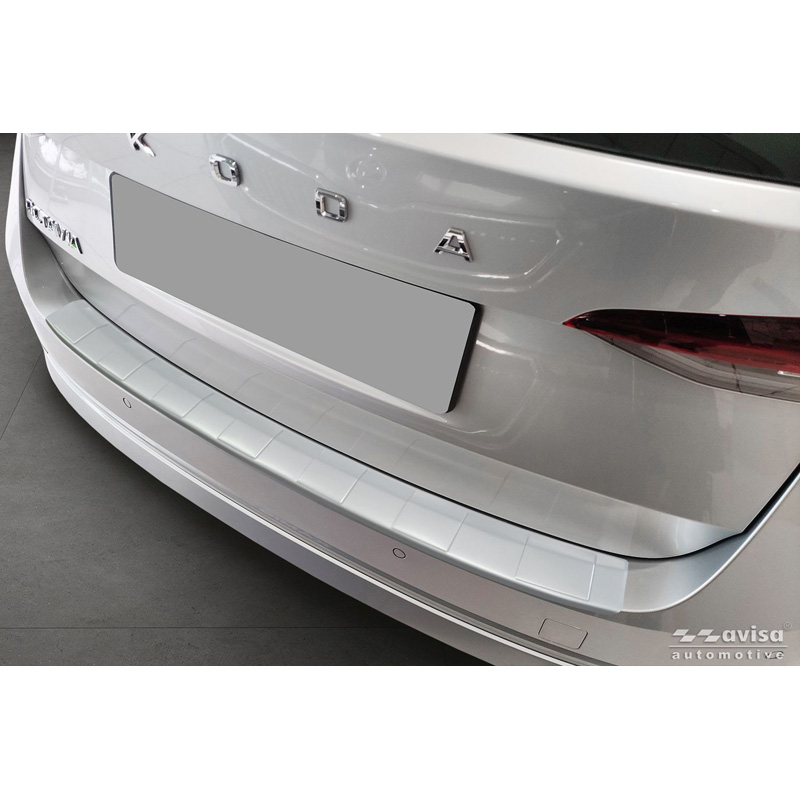 Avisa Protection de seuil arrière inox thermolaqué sur mesure pour Skoda Octavia IV 2019-2024 & FL 2024- 'Soft Silver'