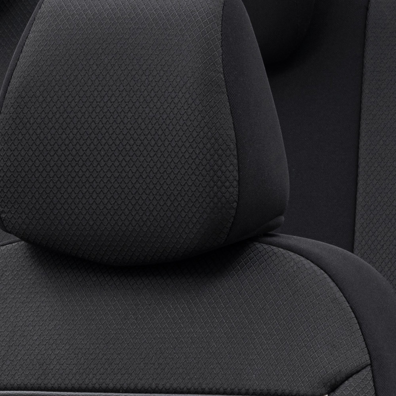 Housse de sièges universel en textile 'Prestige' Noir/Anthracite + Lisière blanc - 11-pièces - adapté aux Side-Airbags