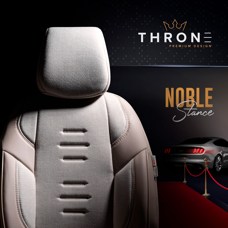 Housse de sièges universel en toile/cuir/textile 'Throne' Crème - 11-pièces - adapté aux Side-Airbags