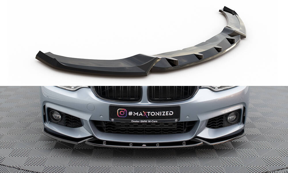 Voorspoiler V.3 BMW 4 Coupe M Pakket F32 Maxton Glans Zwart