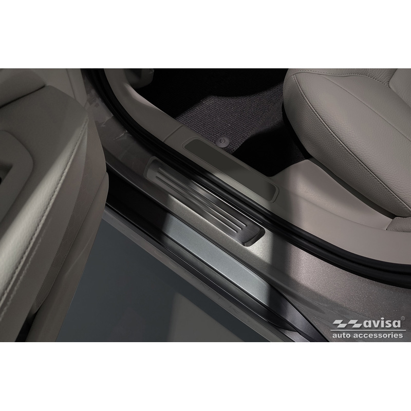 Seuils de portes inoxydable noir sur mesure pour Volvo V90 & V90 Cross Country 2016- - 'Lines' - 4-pièces