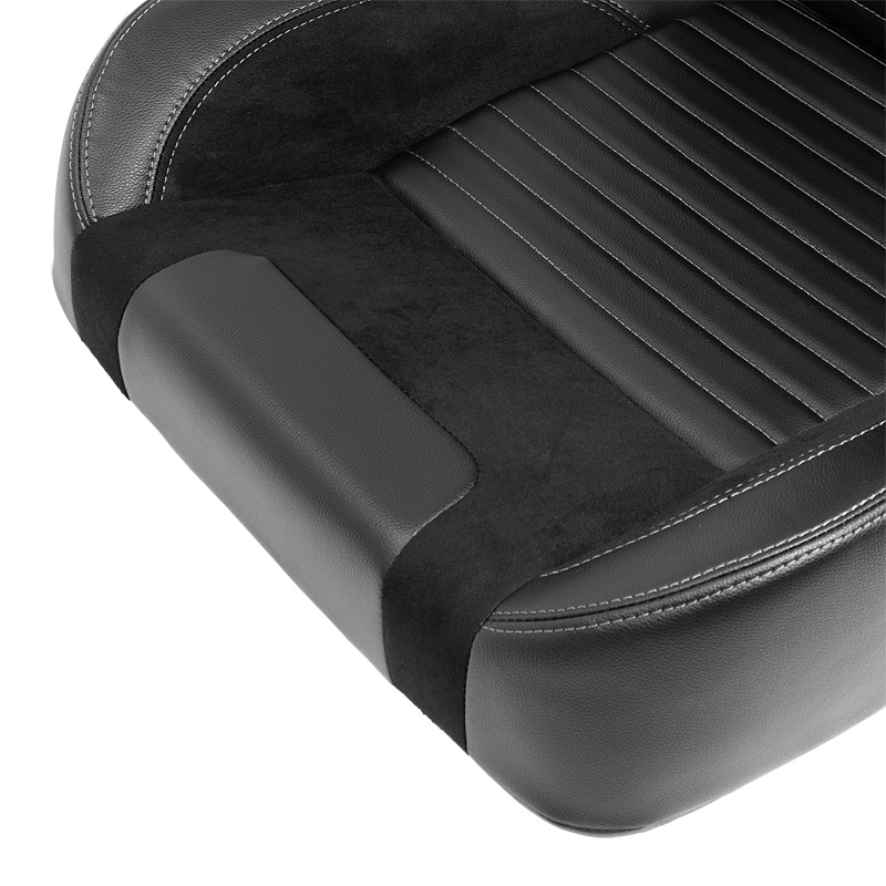 Siège baquet 'Classic II' - Simili Cuir Noir + suède + Surpiqûres gris - Dossier réglable à droite - incl. glissières