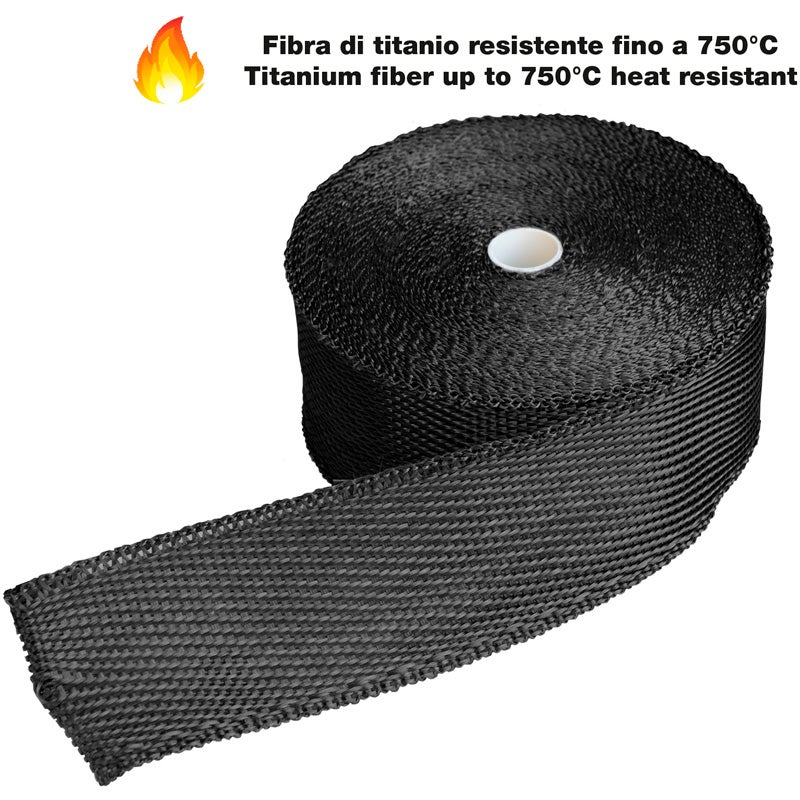 Simoni Racing Kit Ruban Isolant pour Échappement 1N - 15m x 5cm + 6 colliers < 750°C - Fibre de Titane