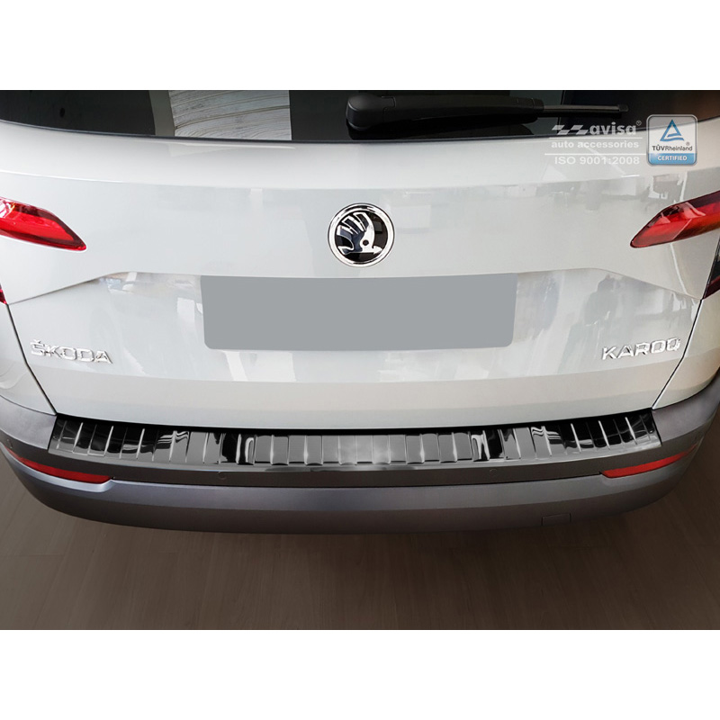 Protection de seuil arrière inox Noir-Chromé sur mesure pour Skoda Karoq 2017-2022 'Ribs'