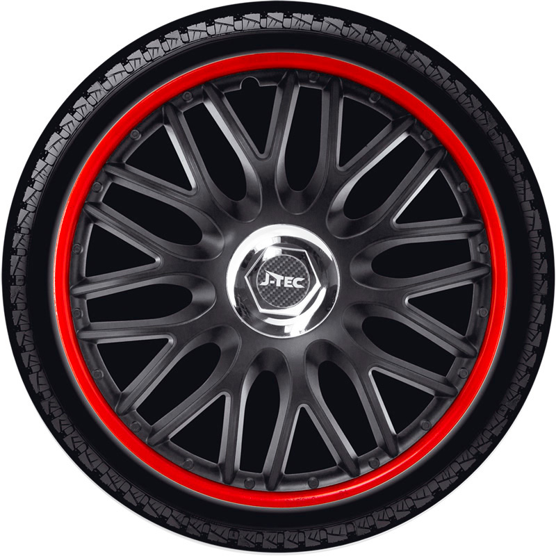 Jeu d'enjoliveurs J-Tec Orden R 13-inch noir/rouge + anneau chromé