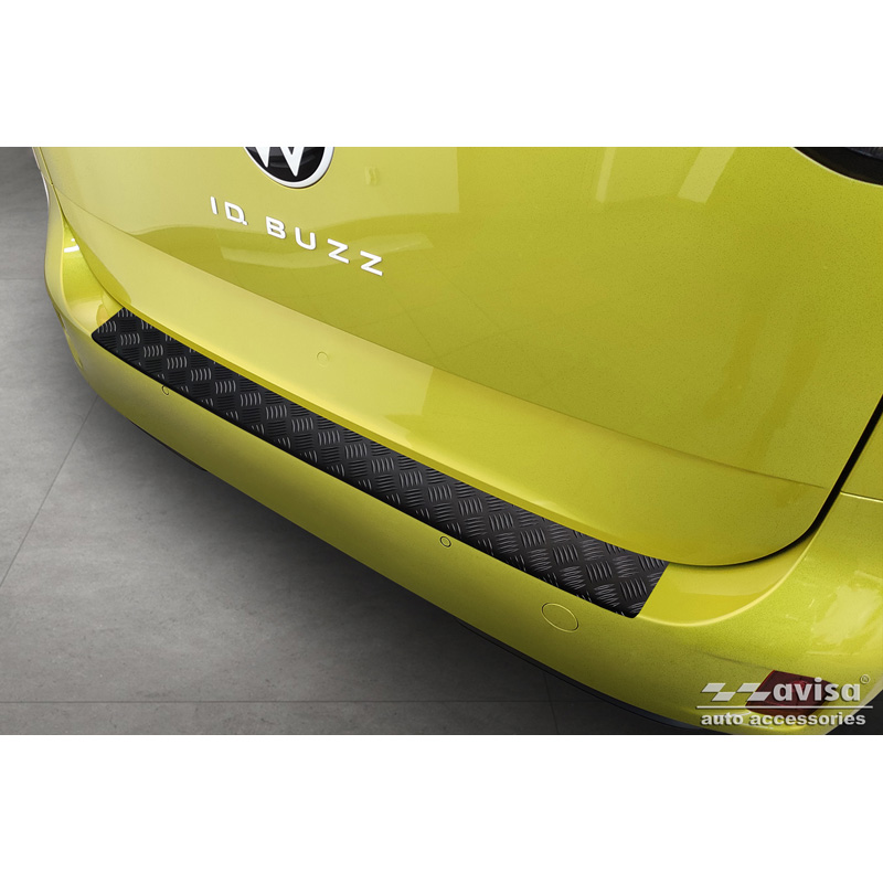 Protection de seuil arrière en aluminium noir mat sur mesure pour Volkswagen ID. Buzz + Cargo 2022- 'Riffled Plate'