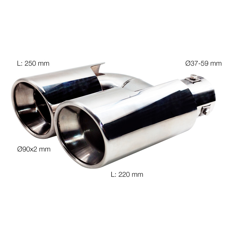 Simoni Racing Embout d'Échappement Rond Double Inox - Ø90xL220mm - Montage ->Ø37-59mm