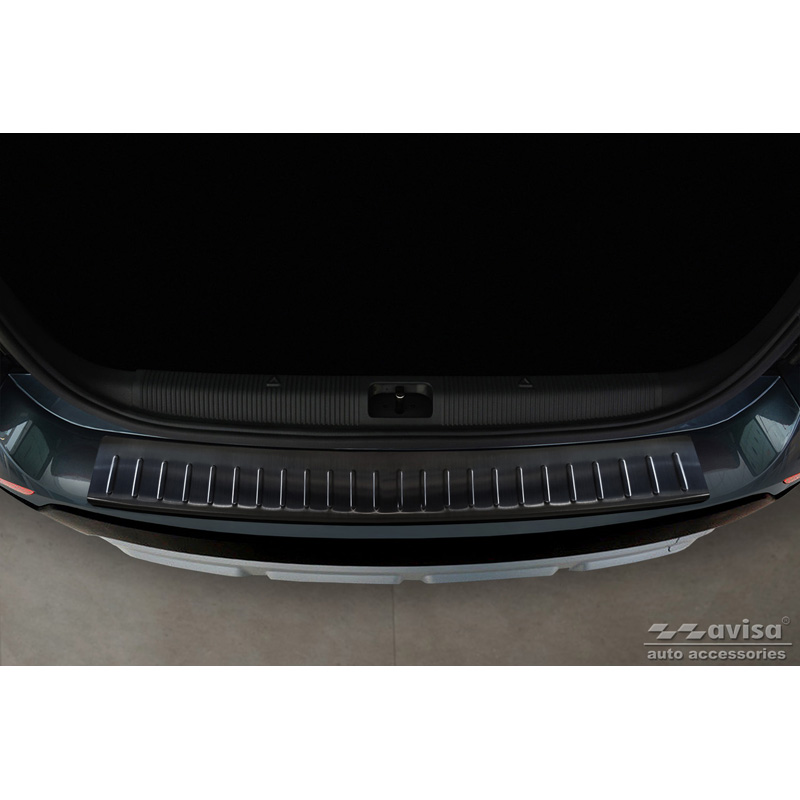 Protection de seuil arrière inox Noir sur mesure pour Skoda Yeti 4x4 Outdoor version/Adventure 2013-2015 & Facelift 2015-2017 'Ribs'