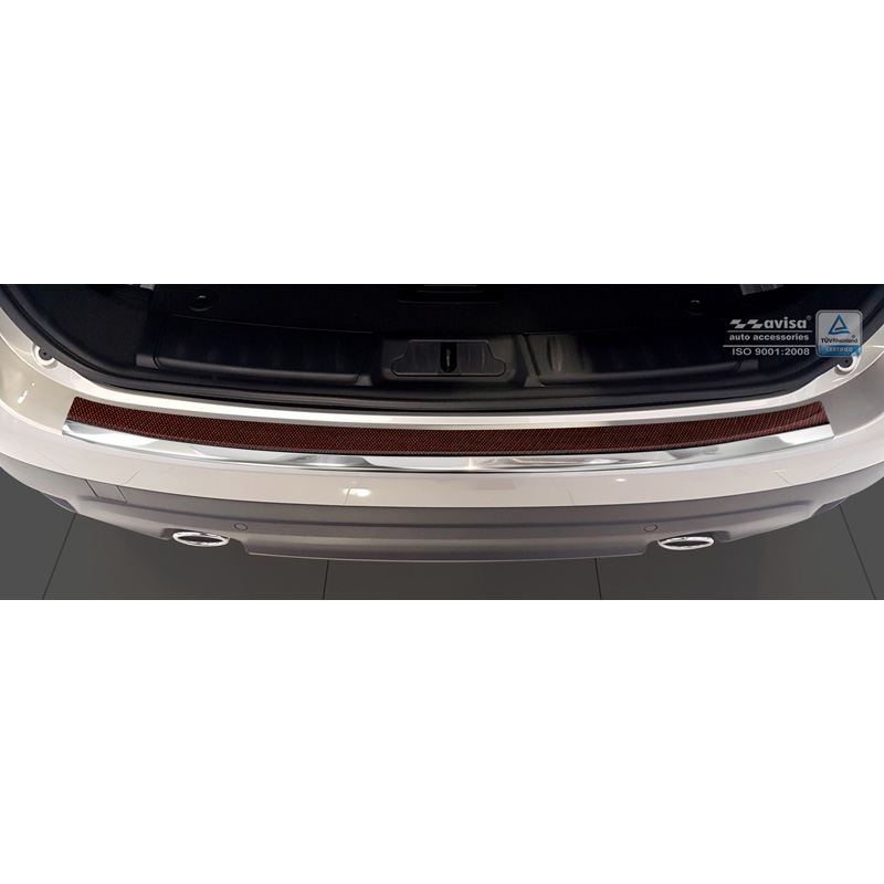 Protection de seuil arrière inox 'Deluxe' sur mesure pour Jaguar F-Pace 2016-2020 & FL 2020- Chromé/Carboné noir-rouge