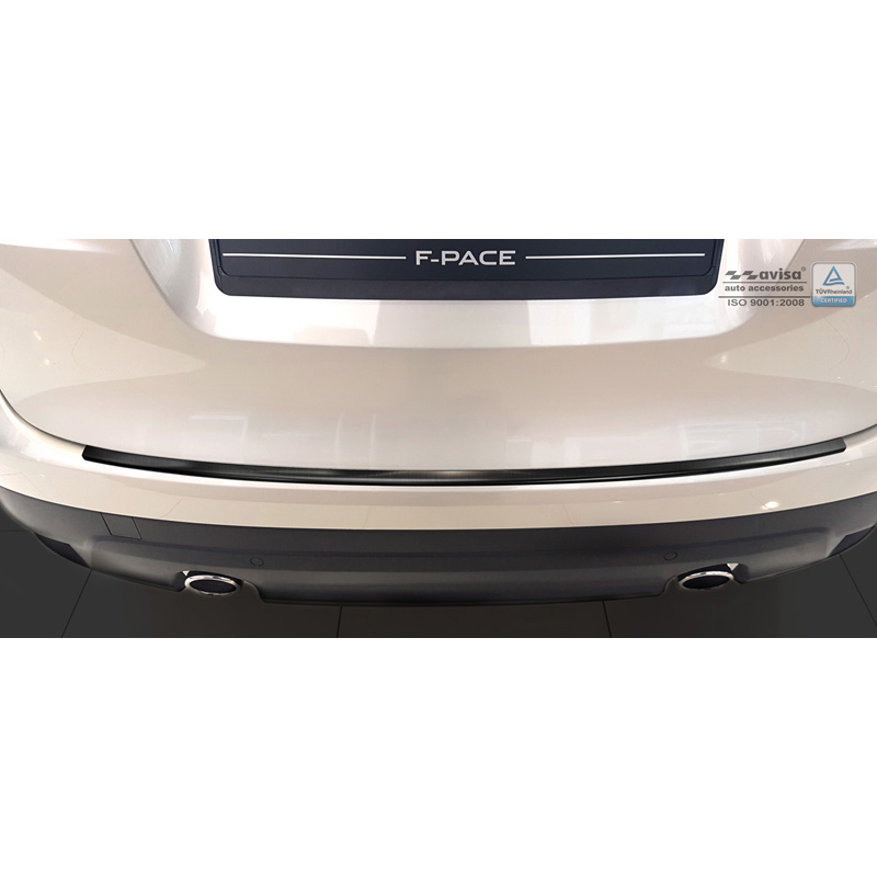 Protection de seuil arrière inox 'Deluxe' sur mesure pour Jaguar F-Pace 2016-2020 & FL 2020- Noir/Carboné noir-rouge