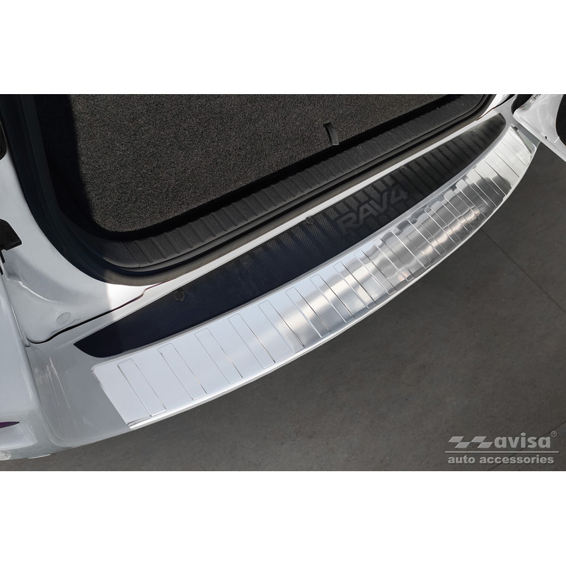 Protection de seuil arrière inox sur mesure pour Toyota RAV-4 III 2005-2008 & FL 2008-2012 'Ribs' (convient uniquement sans roue de secours)