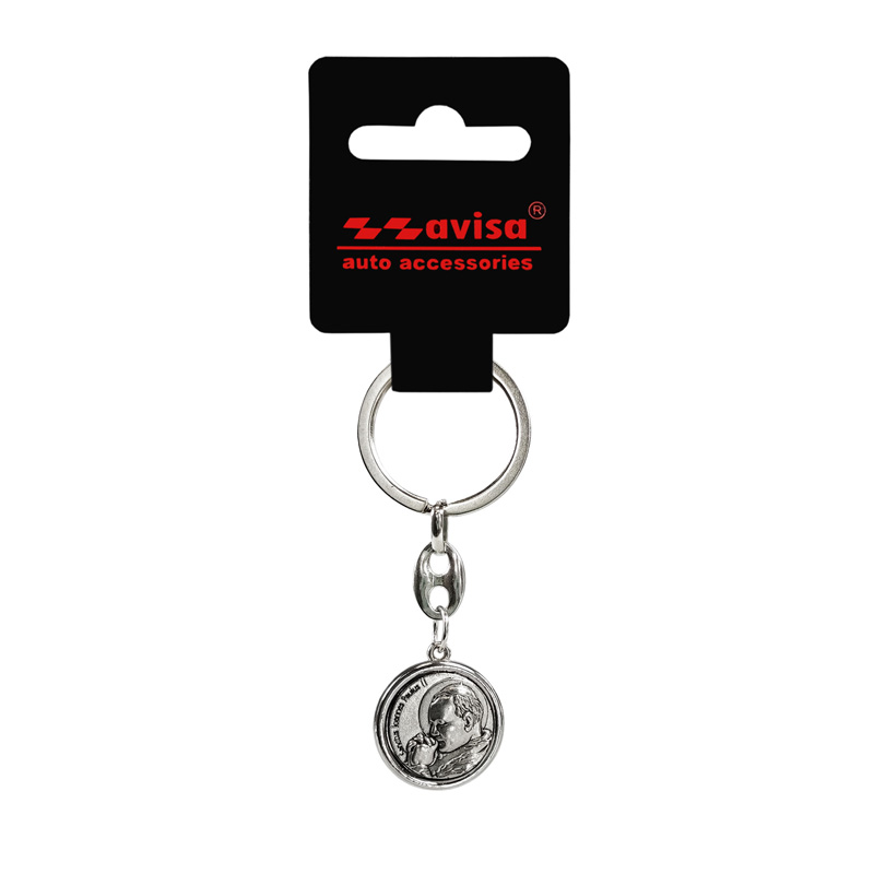 Porte-clés en acier inoxydable - 'St.Christopher' & 'Jean Paul II' (Argent)