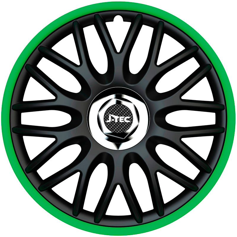 Jeu d'enjoliveurs J-Tec Orden R 15-inch noir/vert + anneau chromé