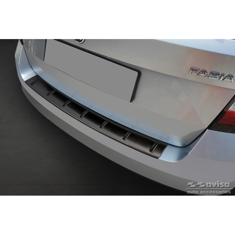 Protection de seuil arrière inox noir sur mesure pour Skoda Fabia III Combi 2014-2018 'STRONG EDITION'