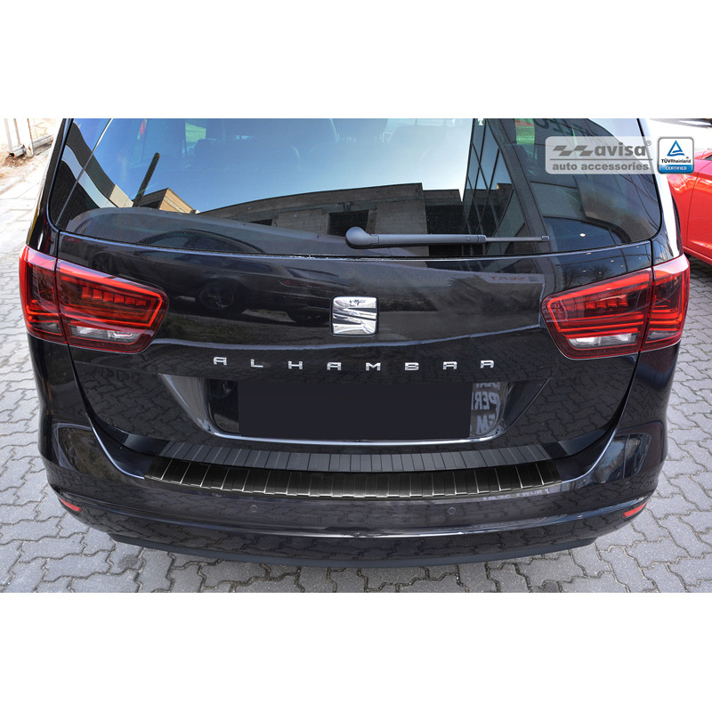 Protection de seuil arrière inox noir sur mesure pour Seat Alhambra & Volkswagen Sharan II 2010- 'Ribs'
