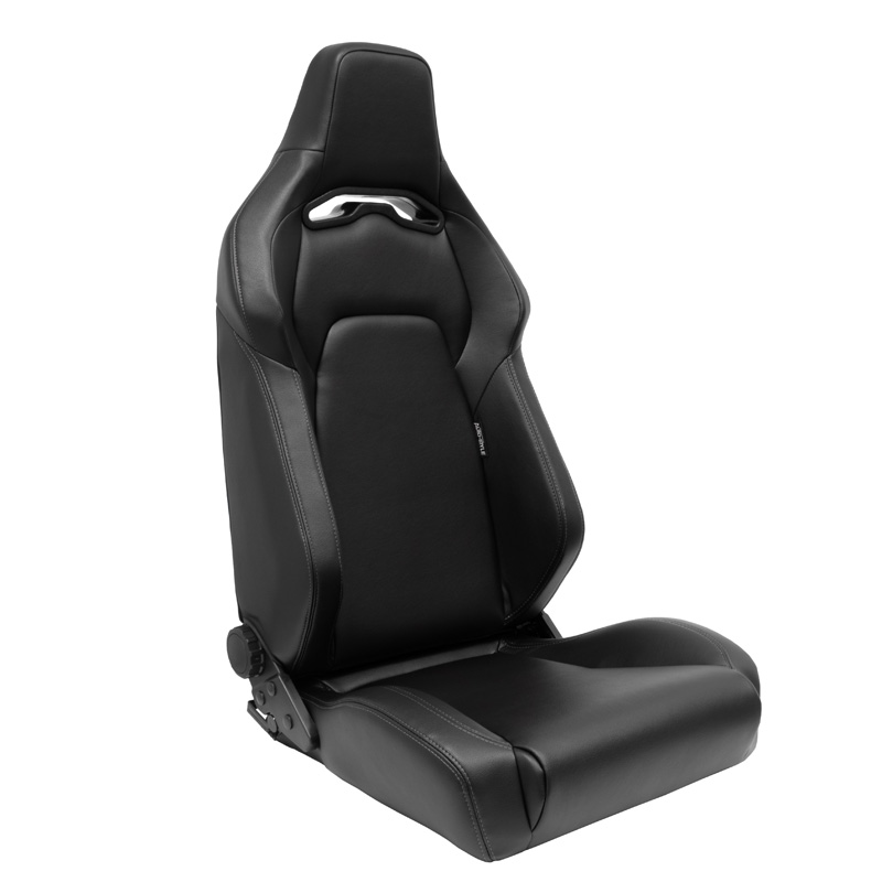 Siège baquet 'VGR' - Simili Cuir Noir + Surpiqûres argent - Dossier réglable - incl. glissières