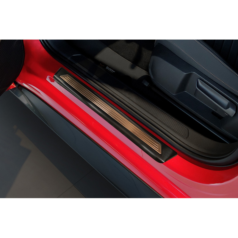 Avisa Seuils de portes inoxydable noir sur mesure pour Cupra Born 2021- 'Insert cuivre avec lignes' - 4-pièces