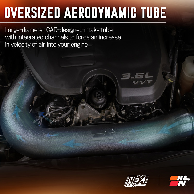 K&N NextGen d'admission d'air froid  sur mesure pour Dodge Charger/Challenger & Chrysler 300(C ) 3.6L V6 2011-2023 (50-2544)