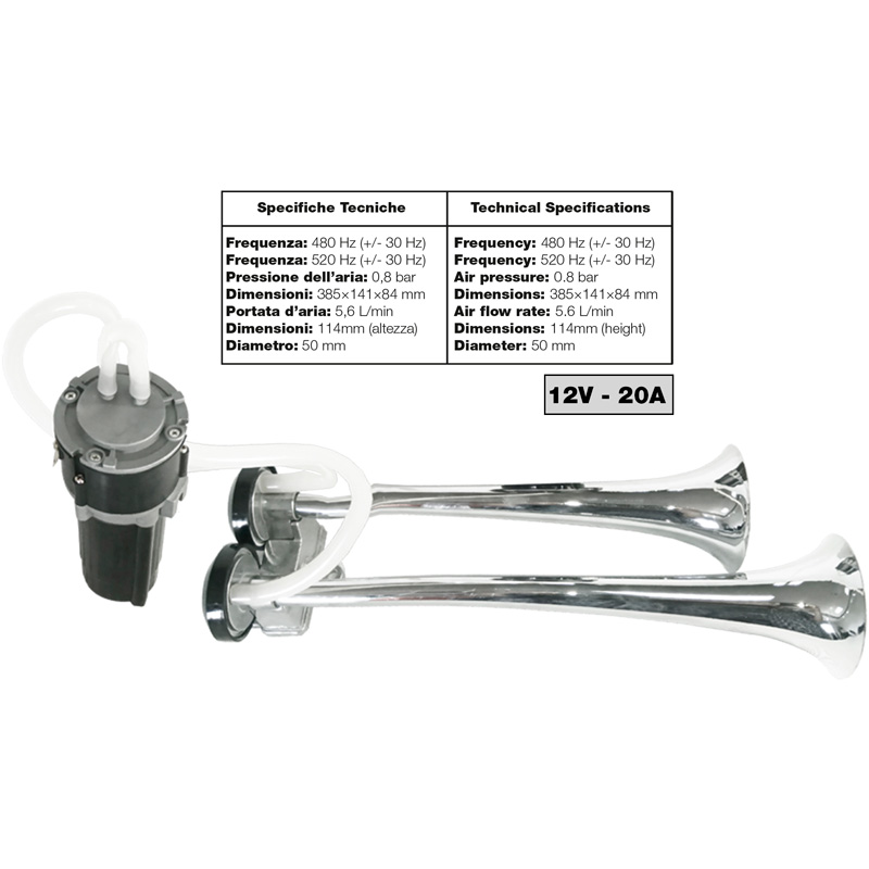 Simoni Racing Klaxon pneumatique 2 tons - Truck - 12 V 118 dB - Aluminium