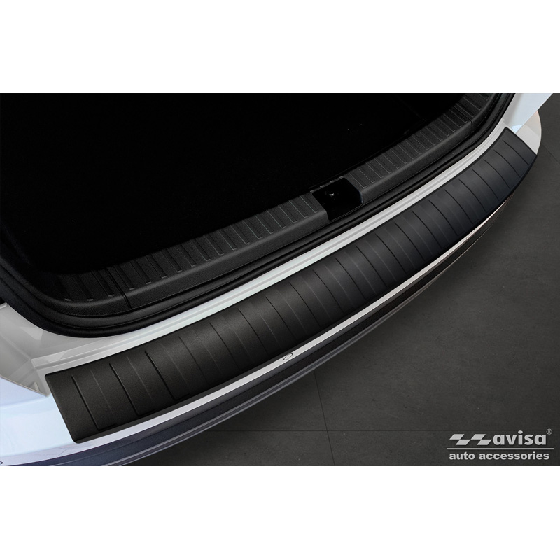 Protection de seuil arrière inox noir mat sur mesure pour Skoda Karoq Facelift 2022- + Sportline Facelift 2022-  'Ribs'